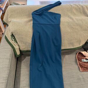 Lulu's Teal One-Shoulder Midi Dress